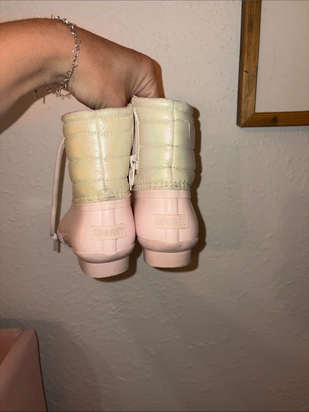 Sperry Girls' Light Pink Lace-Up Duck Rain Boots